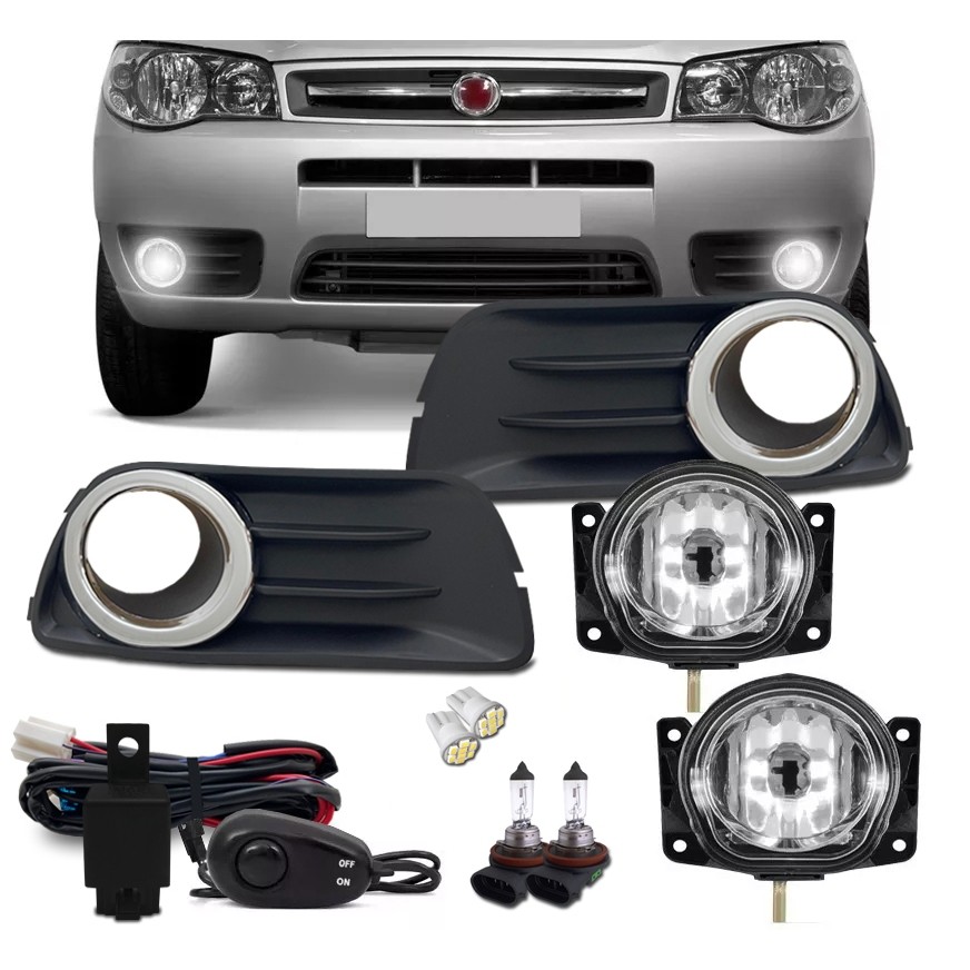 Kit Farol De Milha Palio Fire Economy 2015 + Moldura Cromo
