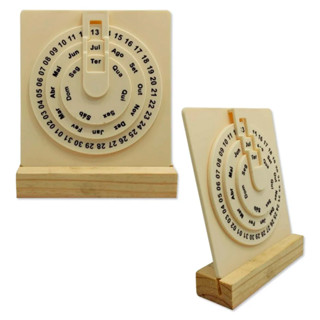 Calendário Permanente Decorativo de Mesa Com Base de Madeira e Amostrador Branco em Oferta na Shopee