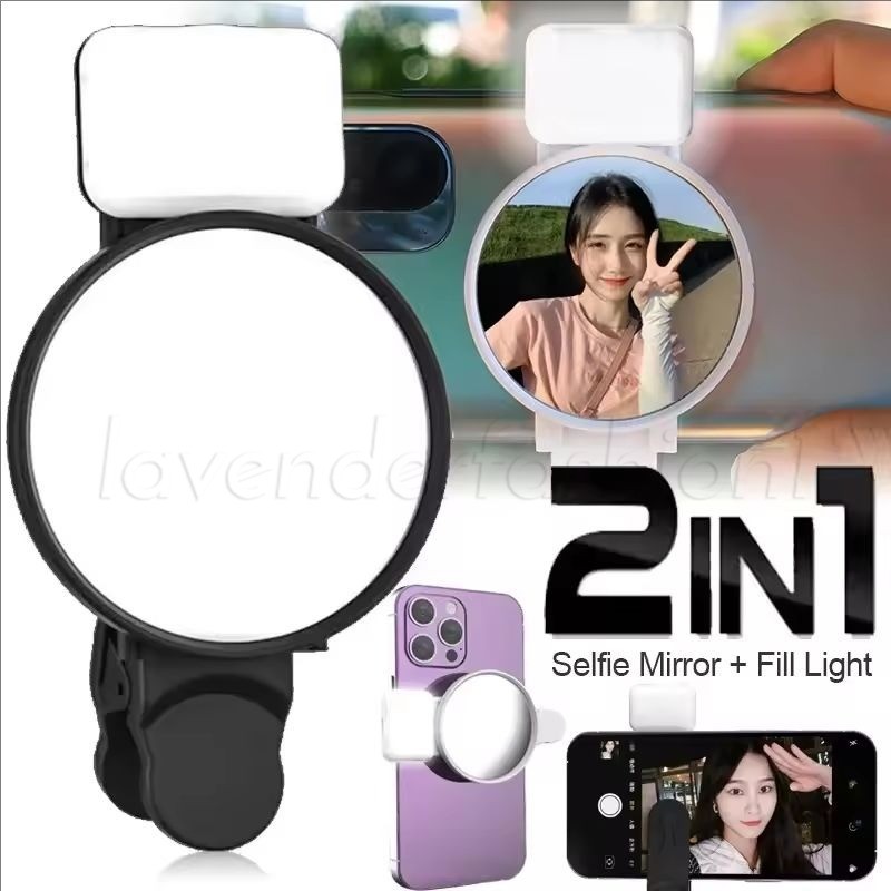Kit De Clipe De Espelho Selfie Para Celular 2 Em 1-Câmera , Smartphone , Laptop-Luz De Preenchimento LED Portátil-Adereç