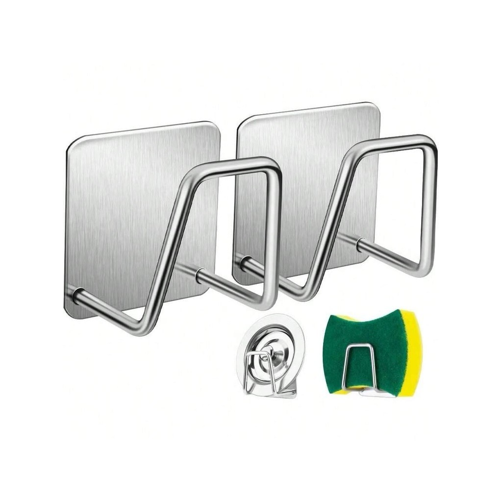 3Peças De Suporte Para Esponja De Pia Gancho Cozinha Aço Inox Bucha Banheiro Multifuncional Organizador Utensílio