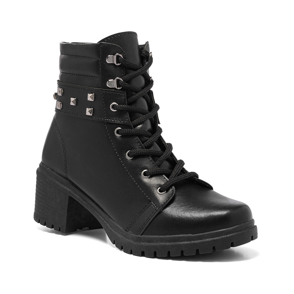 Coturno Feminino Stessy Shoes Bota Cano Curto Salto Baixo Tratorada Fashion Confortável Inverno