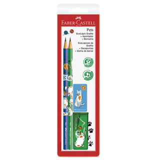 Lápis preto Pets Verde e Azul SM/935PETVA com 2 lápis 1 borracha e 1 apontador Faber-Castell