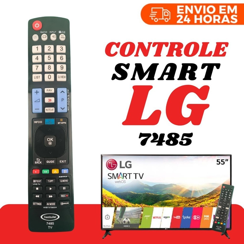 Controle Remoto LG Universal Compatível Com Smart Tv 4K LED LCD 32 40 43 50 55 65 Polegadas 7485