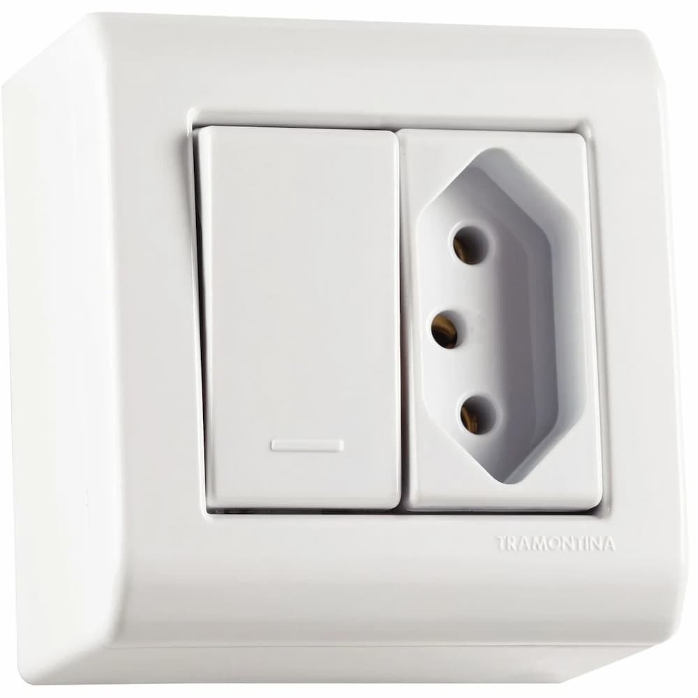 Caixa Interruptor Simples + Tomada 2P + T 20A Sistema X 57304020 - Tramontina em Oferta na Shopee