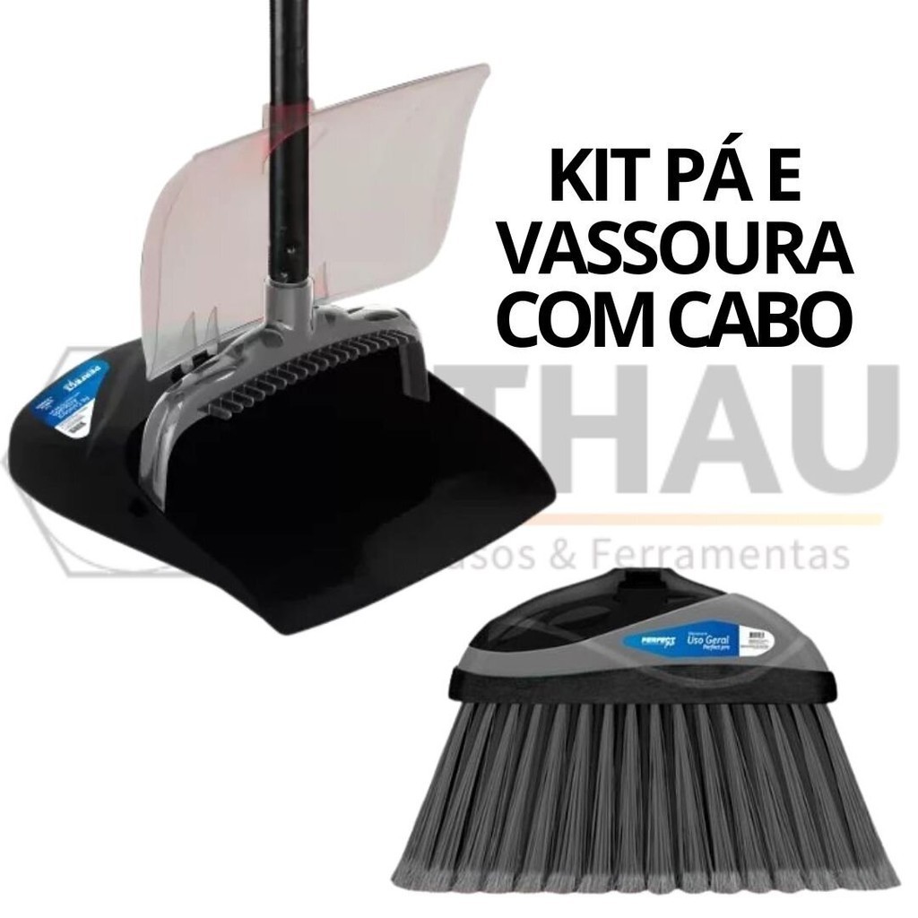 Kit Pá Coletora Articulada + Vassoura Uso Geral Com Cabo - Perfect Pro
