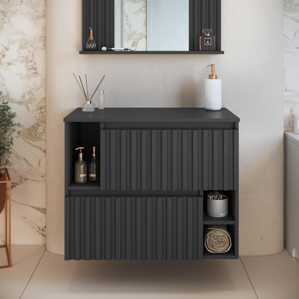 Gabinete de Banheiro Suspenso 75cm Luiza com 2 Portas Basculante sem Cuba - Home & Living