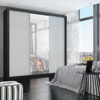 Guarda Roupa Casal 4 Espelhos 3 Portas de Correr 4 Gavetas Max Plus Espresso Móveis Preto/Off White em Oferta na Shopee