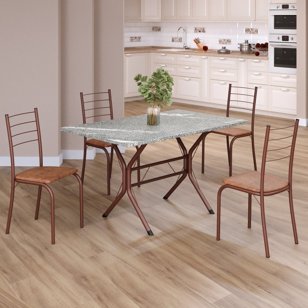 Conjunto Sala de Jantar Mesa Retangular 100x60cm Tampo Granito Topázio 4 Cadeiras Rio Marrom em Oferta na Shopee