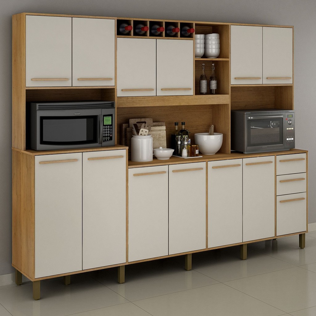 Armário para Cozinha 13 Portas 2 Gavetas Agata  Cinamomo/Off White - Home & Living