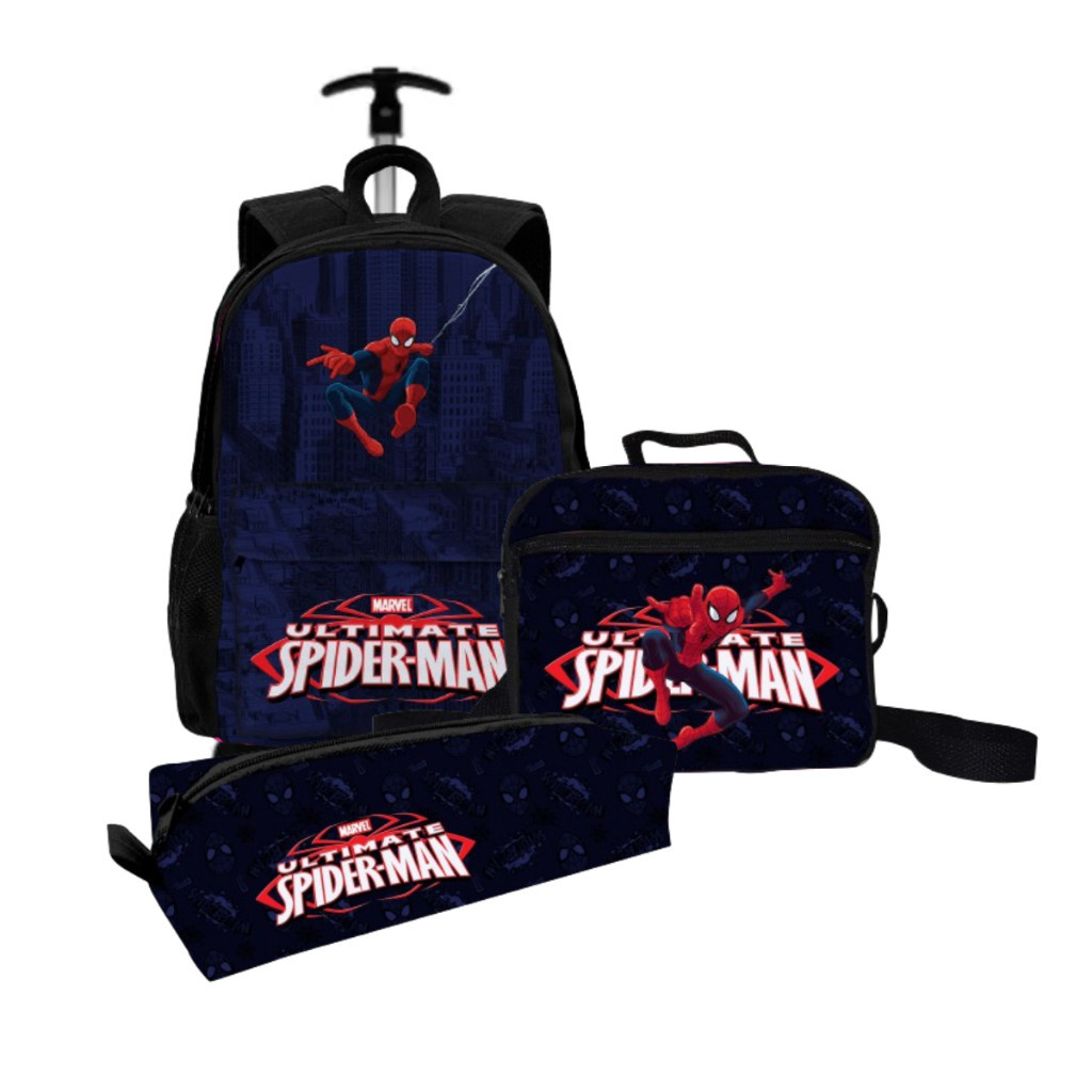 Kit Bolsa Escolar Volta As Aulas Homem Aranha Mochila Com Rodinha Estojo Lancheira Térmica Escolar