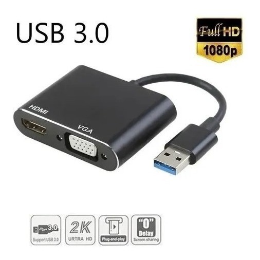 Usb 3.0 Para Vga+hdmi Conversor Adaptador Hd 1080p Computado