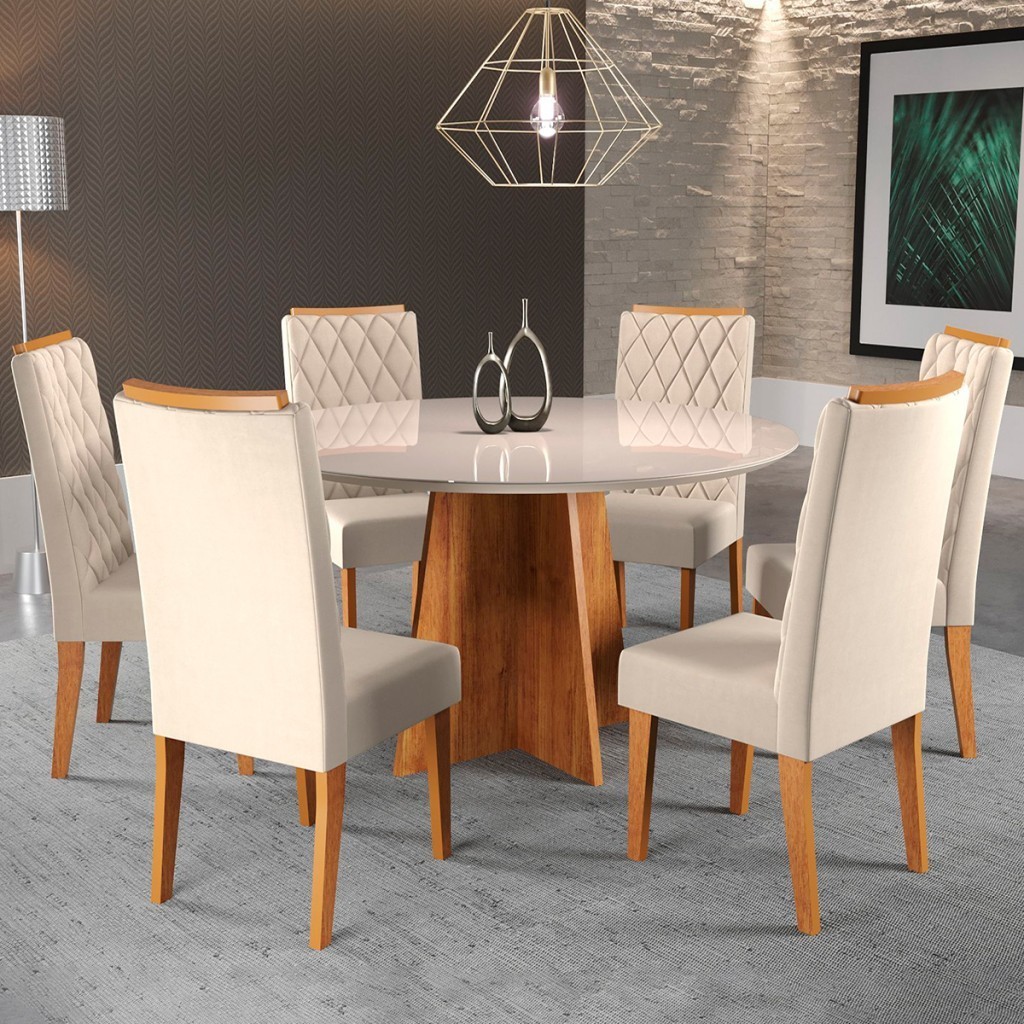 Mesa de Jantar 6 Lugares Virginia com Vidro em Oferta na Shopee