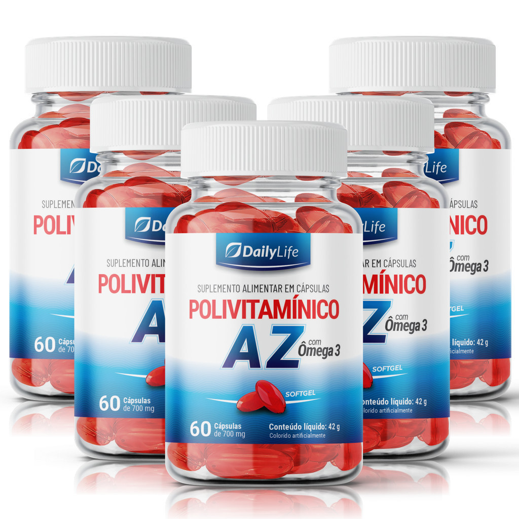 5x Polivitamínico AZ Com Ômega 3 60 Cápsulas 700 Mg DailyLife