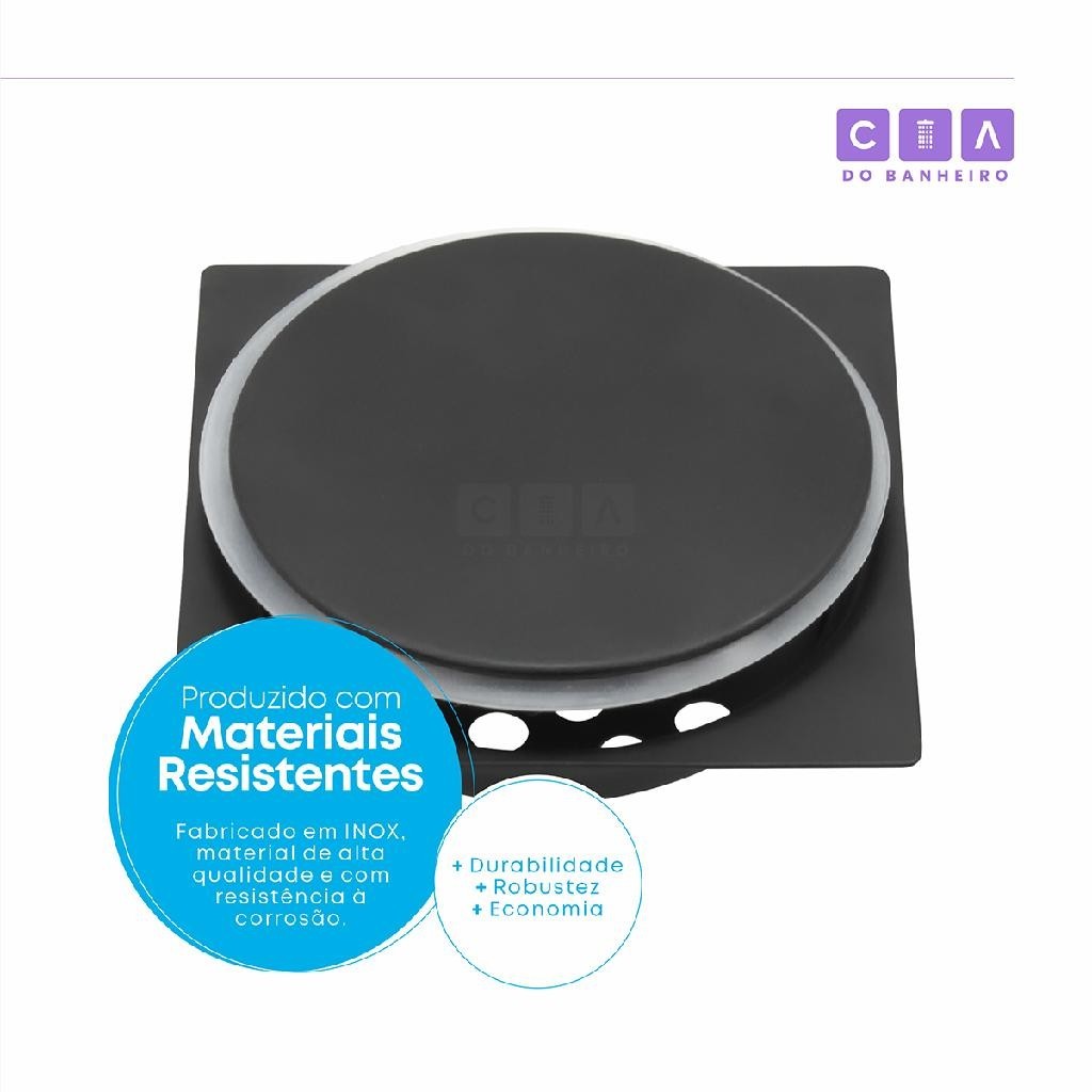 Detalhes do Ralo Click Inox Banheiro 15x15 Preto Fosco Inteligente Anti Inseto e Anti Odor+Porta Ralo Preto