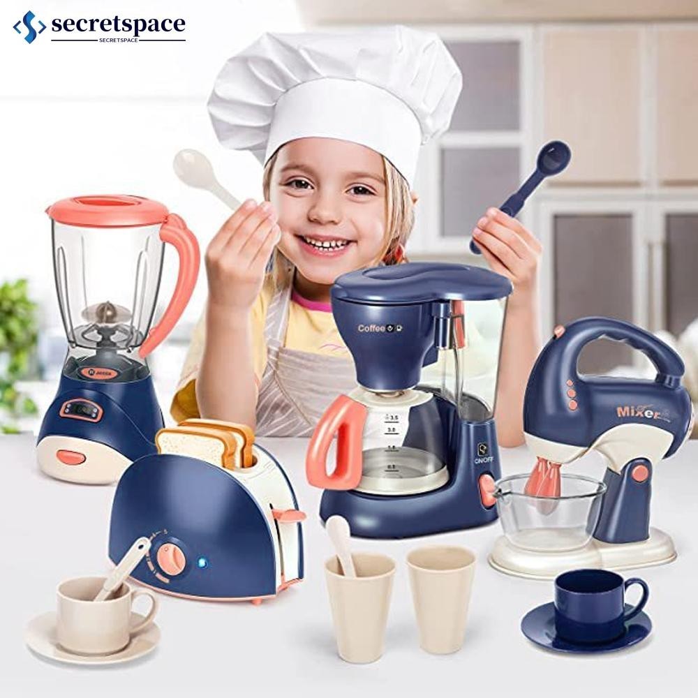 SECRETSPACE Mini Eletrodomésticos Brinquedos De Cozinha , Conjunto De Fingir Com Misturador De Cafeteira E Torradeira Para Crianças Meninas Presentes B7Q1