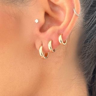 Trio Brinco de Argola Click Lisa Ouro 18K a prata 925 Antialérgico com KIT 3 pares branco em Oferta na Shopee