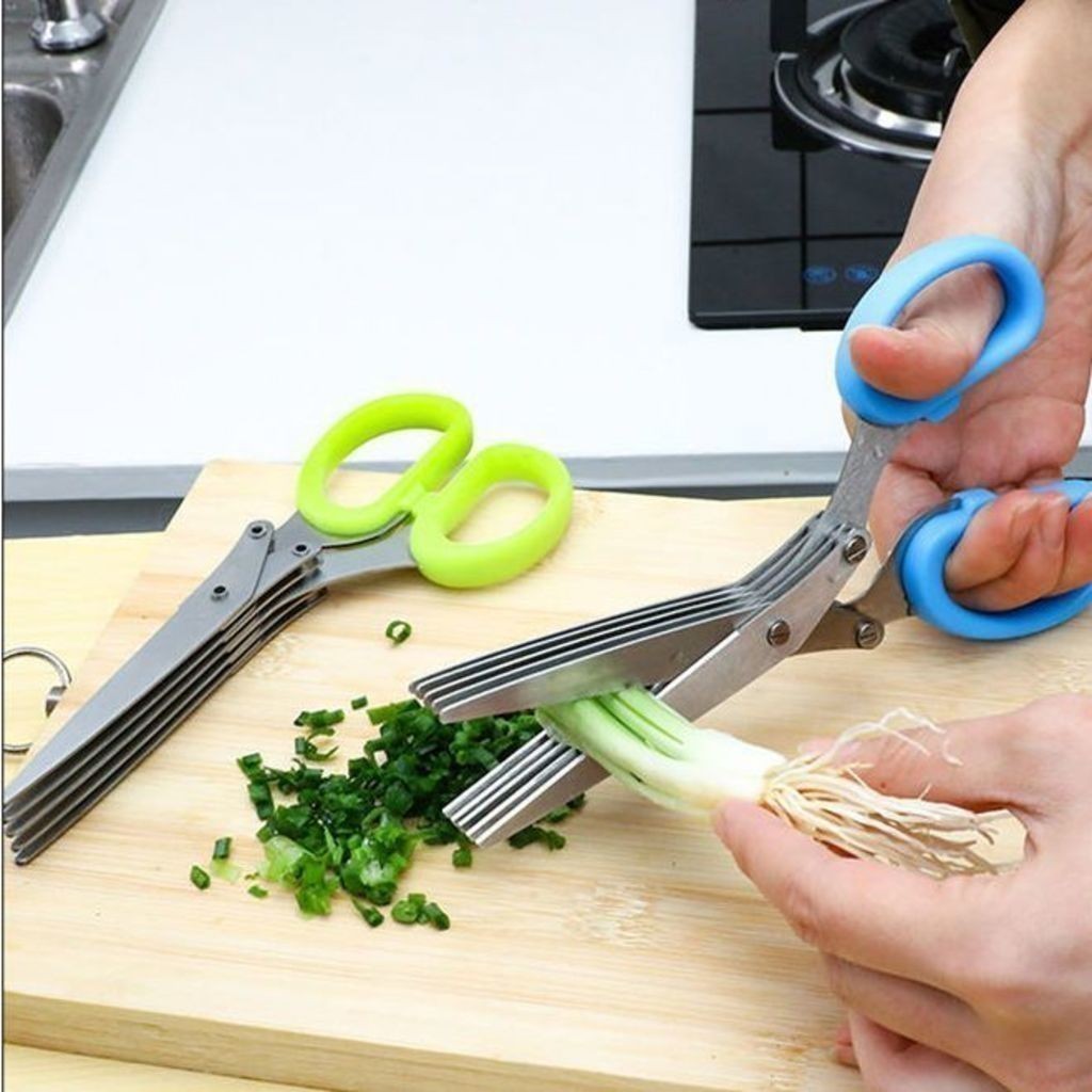 Tesoura Para Picar Alimentos Temperos E Ervas 5 Lâminas Aço Inox