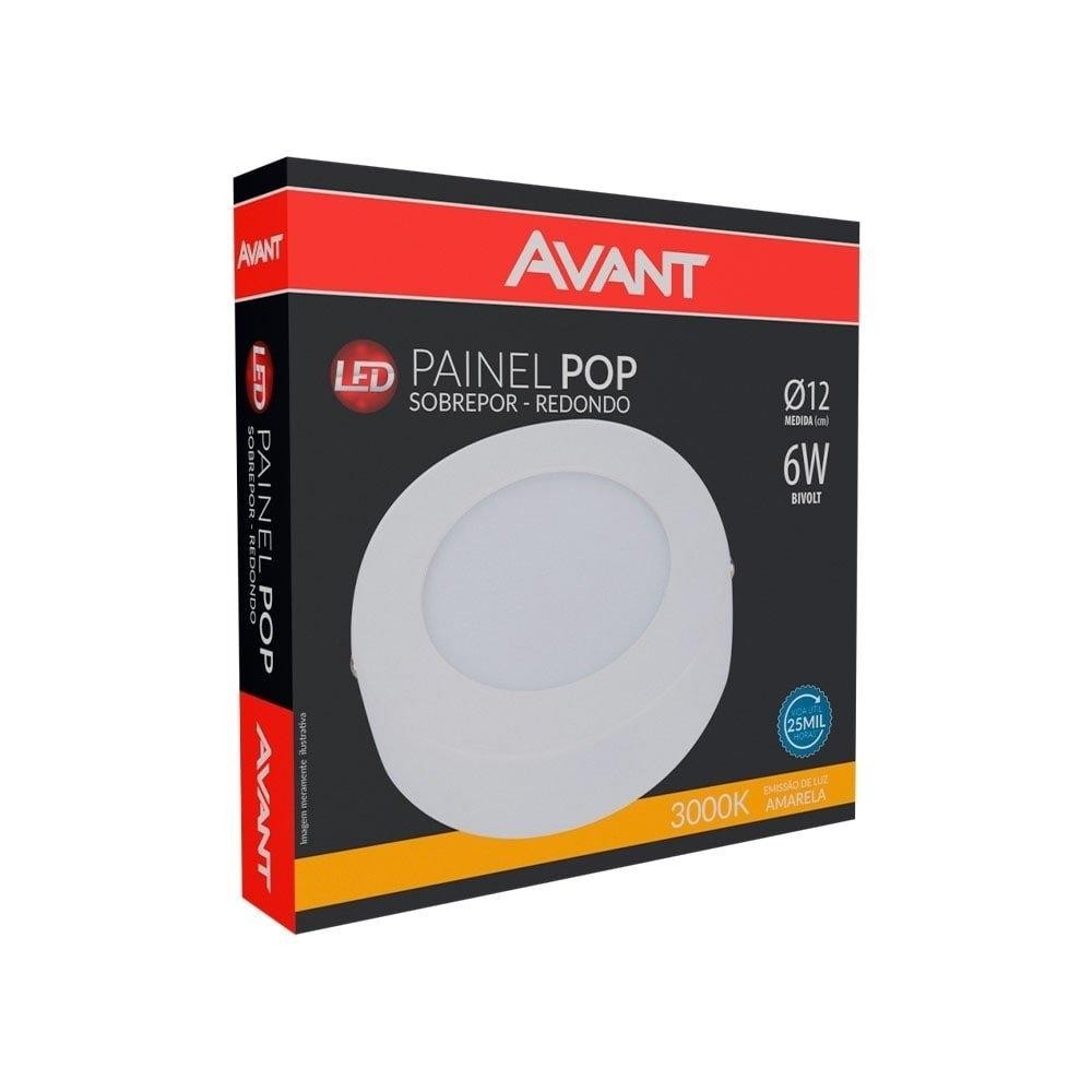 Plafon Painel LED Avant Redondo Sobrepor | 3K, 6W, 12cm, 360 Lúmens em Oferta na Shopee