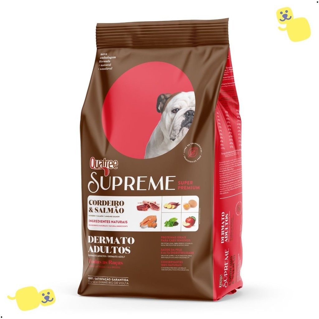 Alimento Quatree Supreme Dermato Ração Cão Adulto Todas Raças Cordeiro/Salmão 3Kg Super Premium Dog