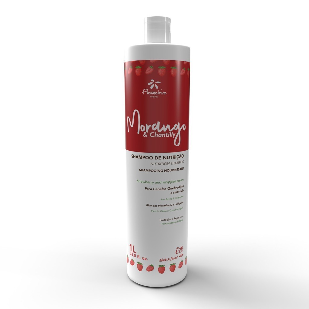 SHAMPOO MORANGO E CHANTILLY PARA CABELOS QUEBRADIÇOS E SEM VIDA 1 LITRO
