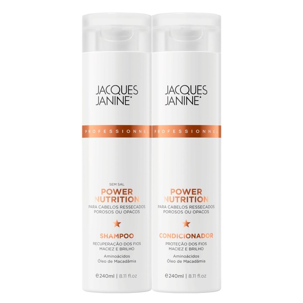 Kit Jacques Janine Power Nutrition Shampoo Sem Sal Condicionador Leave-In Nutrição 240ml em Oferta na Shopee