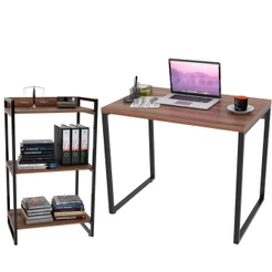 Kit Mesa Para Escritório com Estante Office Estilo Industrial Form C01 90 cm Nogal - Lyam Decor