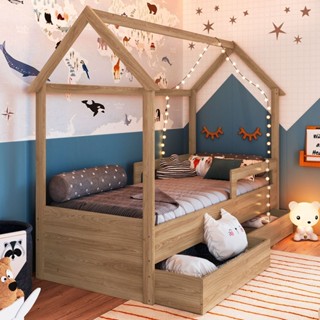 Cama Infantil Montessoriana 2 Gavetas Aveiro Oak - Completa Móveis em Oferta na Shopee