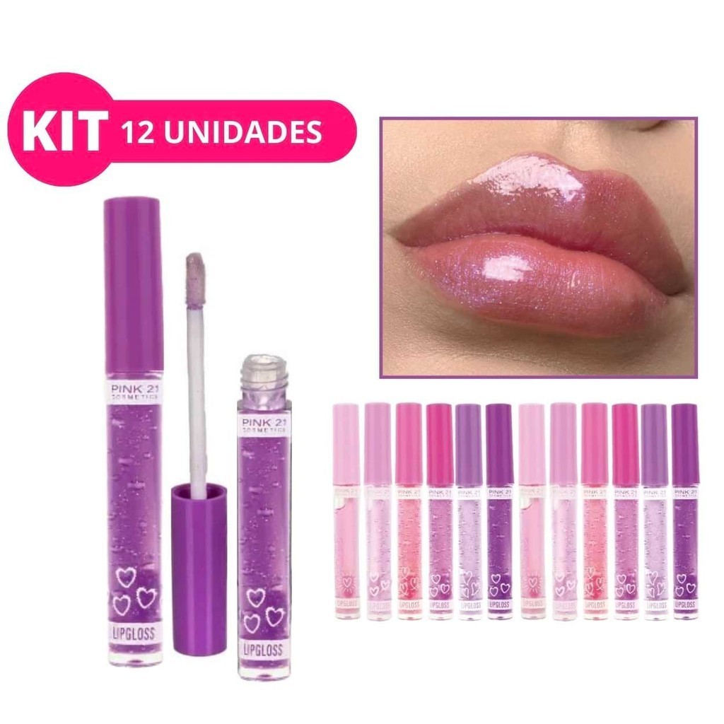 Kit 12 Gloss Brilho Labial com Glitter Hidratante Batom Lembrancinha