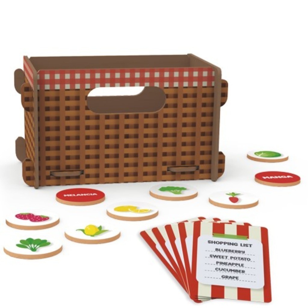 Jogo Aprendendo Inglês Brincando Frutas e Vegetais com Cestinha 3D Inclusa - Xalingo 12865 em Oferta na Shopee