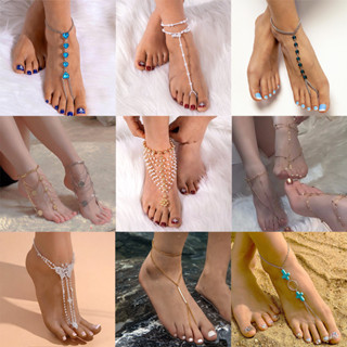 Tornozeleiras Vintage Trendy Blue Rhinestone Para Mulheres Jóias De Praia Femininas Sexy Multilayer Tassel Anklet em Oferta na Shopee