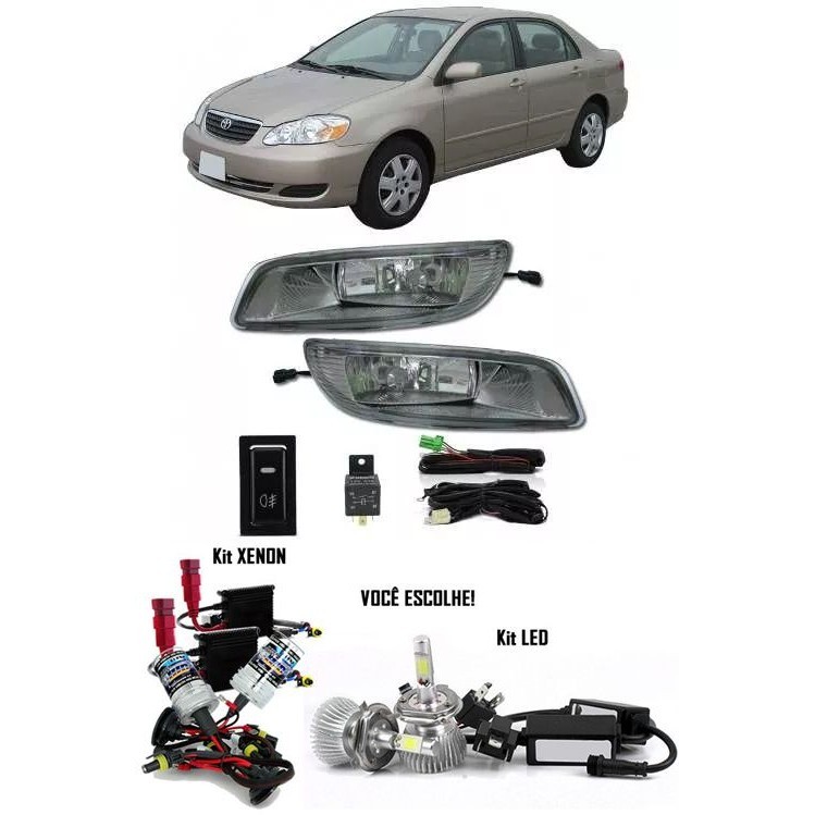 Kit Farol de Milha Neblina Corolla 2005 2006 2007 2008 + Kit Xenon 6000K / 8000K ou Kit LED 6000K