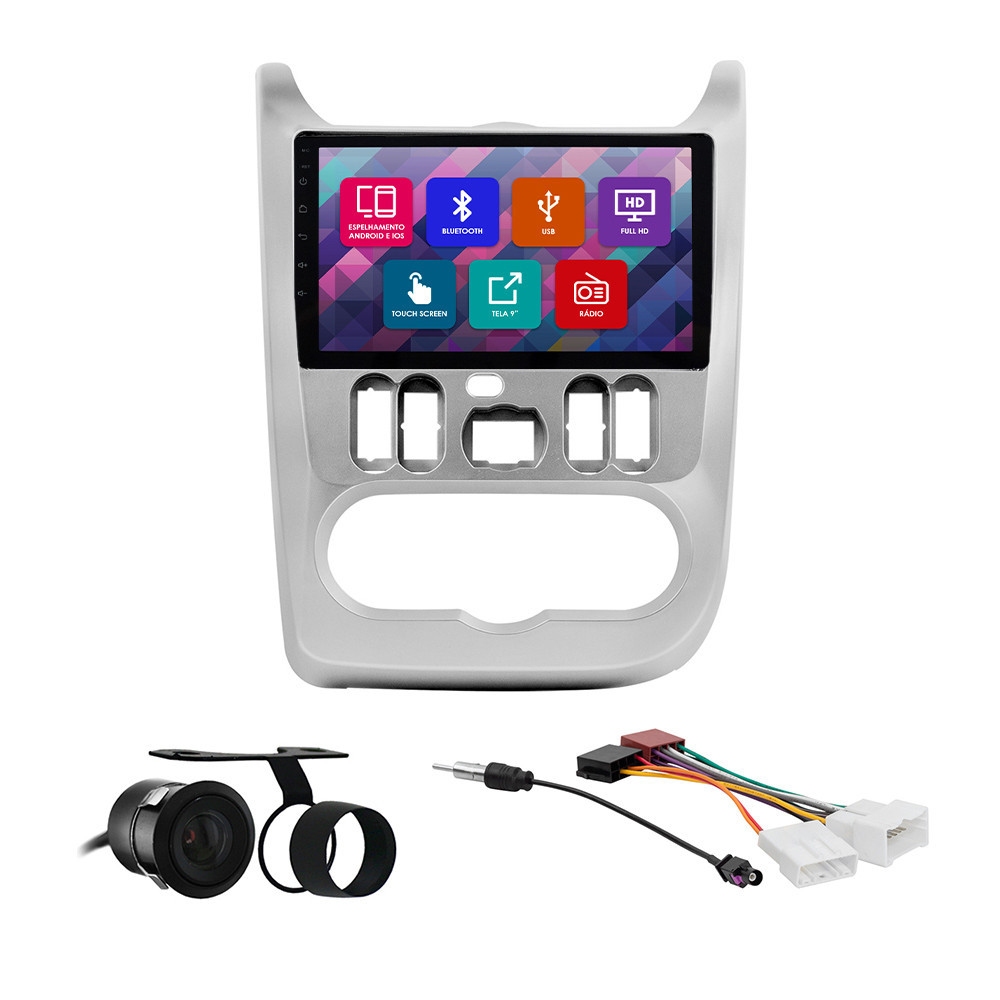 Kit Multimídia 9 Pol Sandero Authentique Expression Stepway Privilege Logan 2011 Espelhamento Android Ios 2 Din Prata em Oferta na Shopee