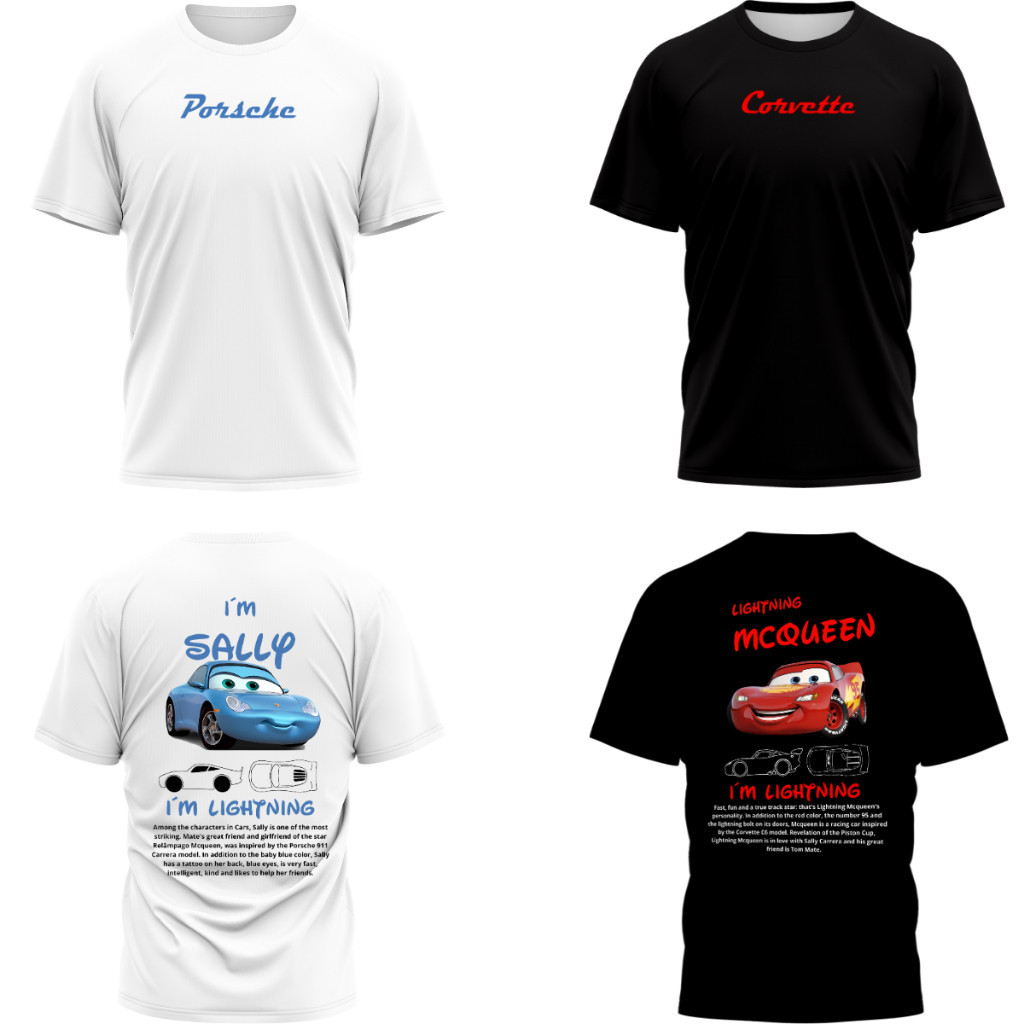Kit Casal 2 Camiseta Camisa KIT CASAL LANÇAMENTO Feminina E Masculina 100% Algodão Estampada  Relâmpago Mcqueen E Sally Carrera