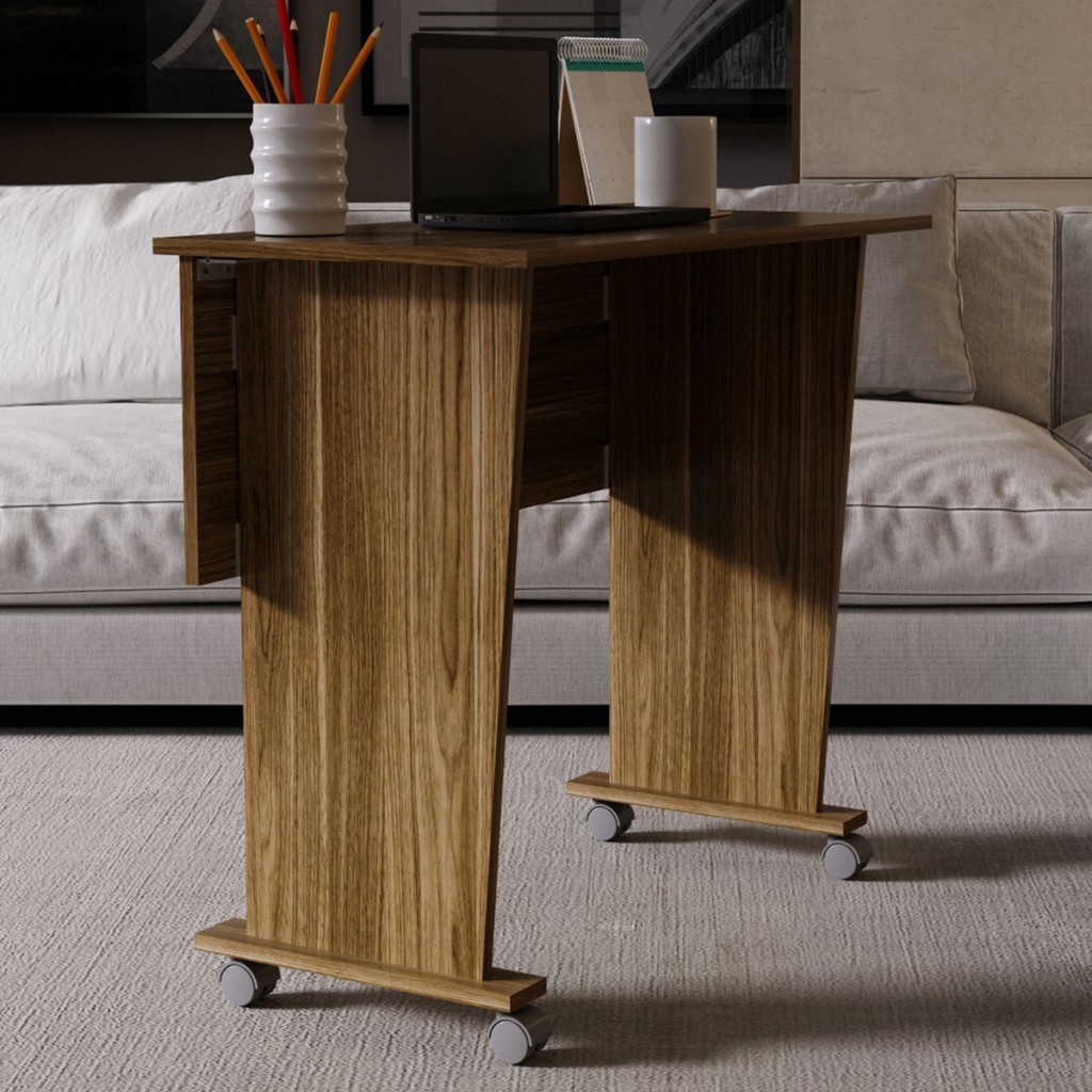 Mesa Escrivaninha Dobrável com Rodízio Nogal Me4117 - Tecno Mobili em Oferta na Shopee