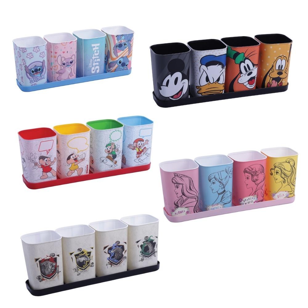 Porta Caneta Lápis com Bandeja Personagens Plasútil - Home & Living
