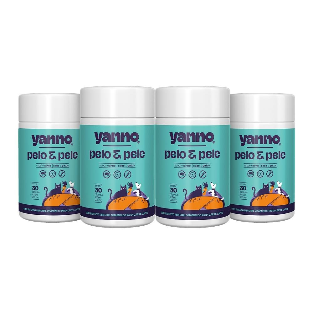 Kit Suplemento Pet Cães e Gatos 120 Cáps Queda de Pelos Pele Saúdavel Colágeno Omega 3  Sabor Carne