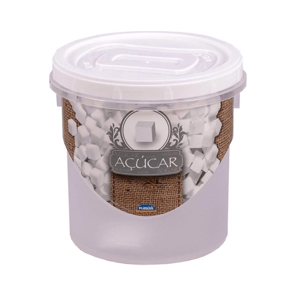 Pote Redondo Plástico Plasútil Açúcar 1,8L, com Tampa Rosca, Branco - 6400 em Oferta na Shopee