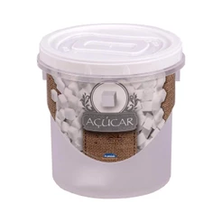 Pote Redondo Plástico Plasútil Açúcar 1,8L, com Tampa Rosca, Branco - 6400