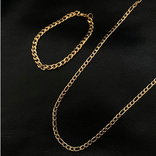 Colar Corrente 60CM + Pulseira Banhado à Ouro Grummet 18k Masculina Aço Inox