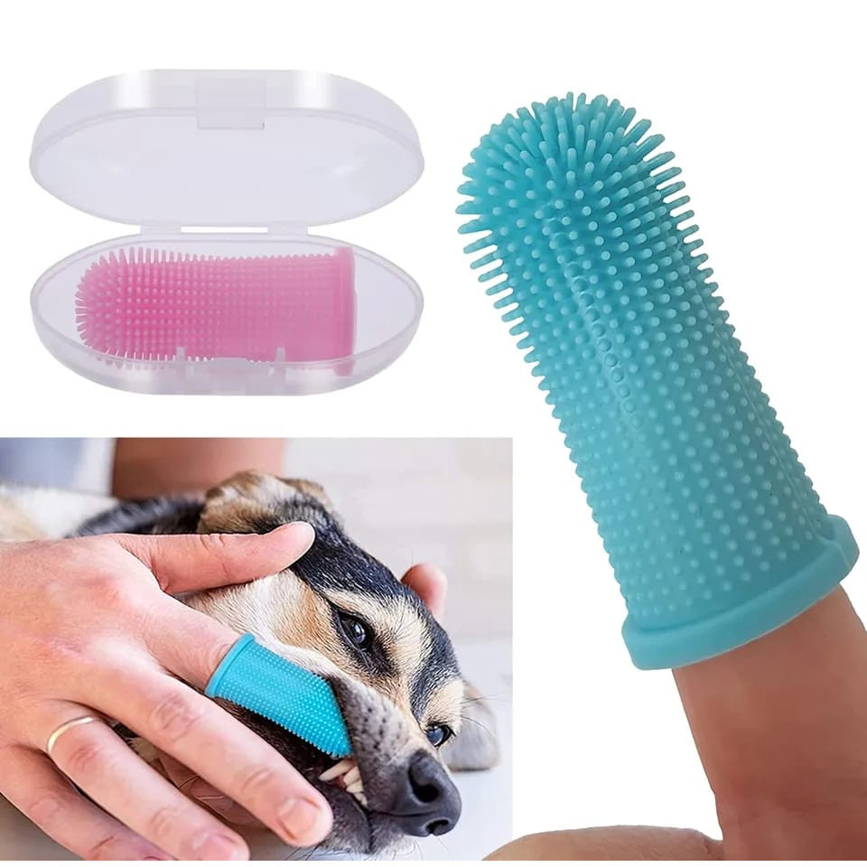 Escova de dente pet silicone bpa free livre maleável com estojo limpeza de dentes ultra macia 360° em Oferta na Shopee