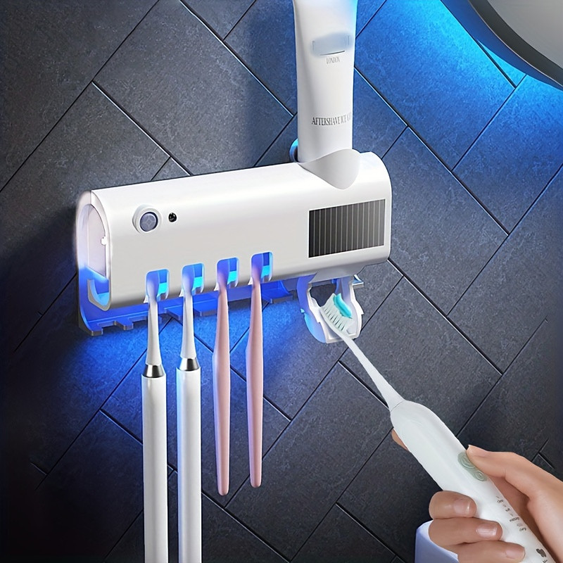 Suporte Dispenser de Escova e Pasta de Dentes Com Esterilizador UV Automático em Oferta na Shopee