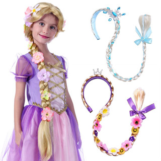 Princesa Vestir Perucas , Rapunzel Longas Trançadas Com Flores De Tiara Adornar Para Acessórios De Roupa De Menina em Oferta na Shopee