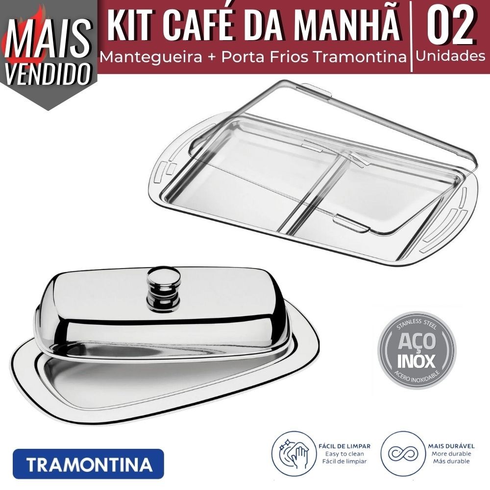 Kit Café da Manhã Porta Frios e Manteigueira em Aço Inox com Tampa - Tramontina