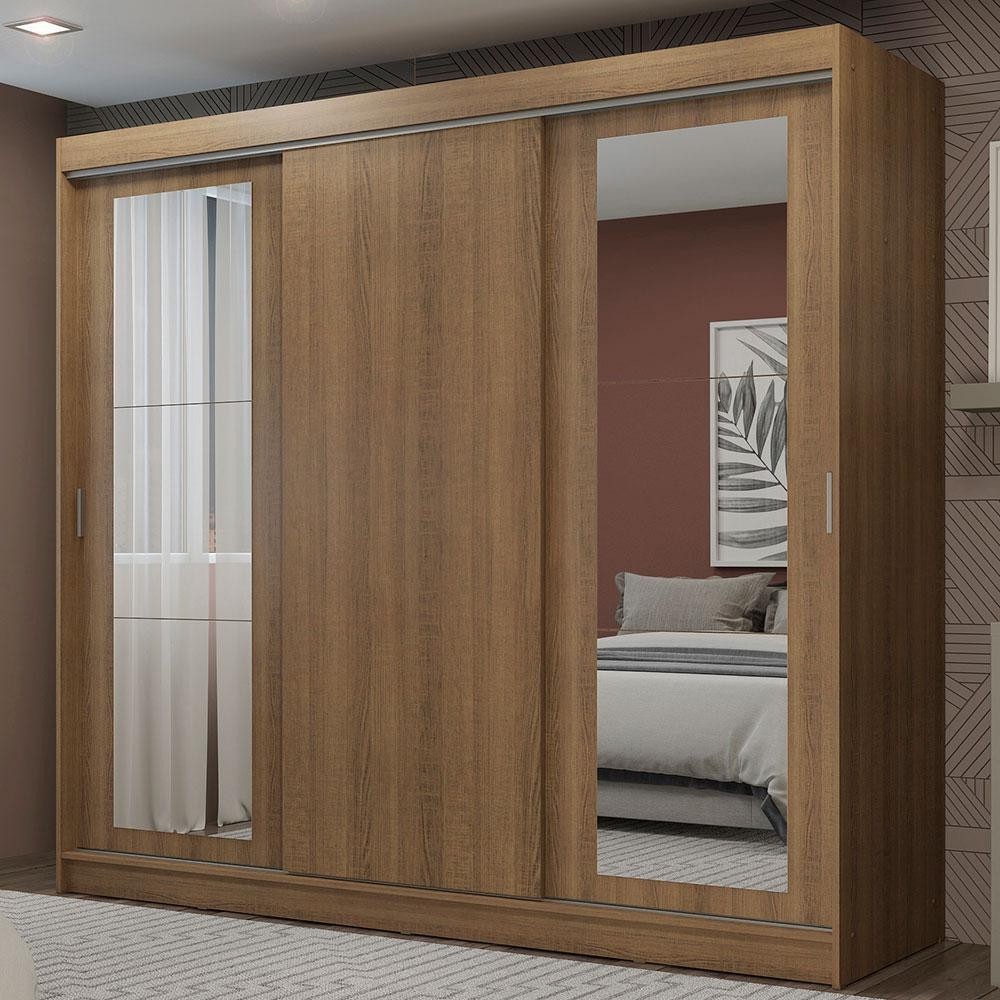 Guarda-Roupa Casal Madesa Kansas 3 Portas de Correr com Espelhos 3 Gavetas - Home & Living