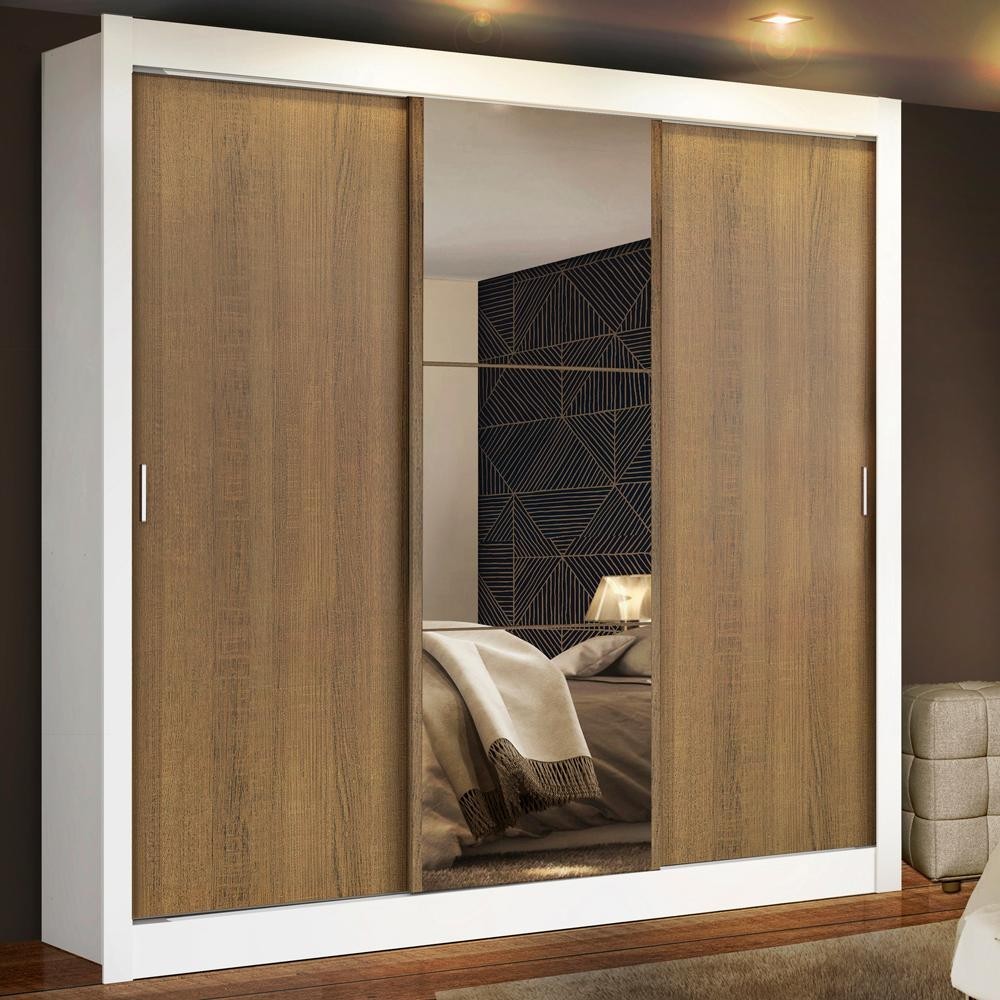 Guarda Roupa Casal Madesa Mônaco 3 Portas de Correr com Espelho - Home & Living