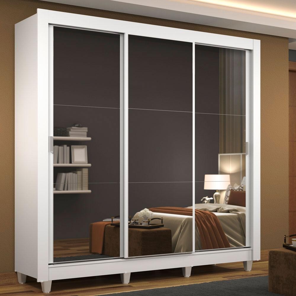 Guarda Roupa Casal Madesa Mônaco 3 Portas de Correr de Espelho com Pés - Home & Living