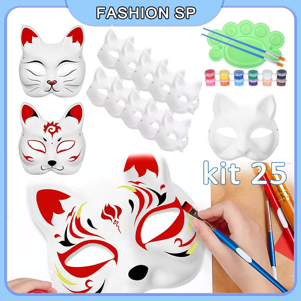 Conjunto De 25 Peças De Máscaras De Gato Branco Máscaras De Baile De Máscaras Pintadas À Mão DIY em Oferta na Shopee
