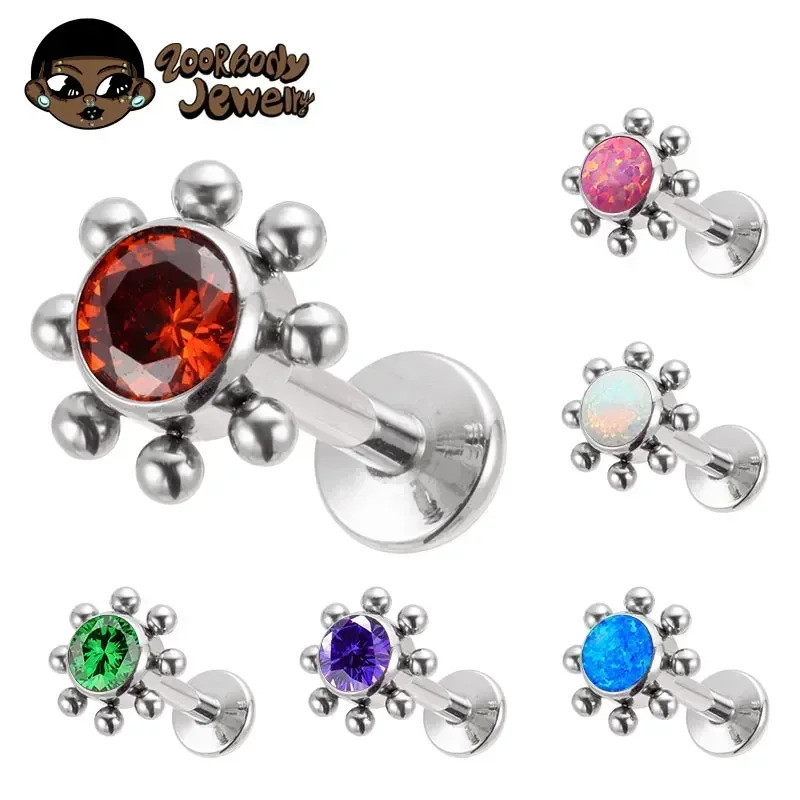 Piercing Titânio Tragus Com Opala/Zircônia Para Tragus Labret Helix Conch Hipoalergênicos