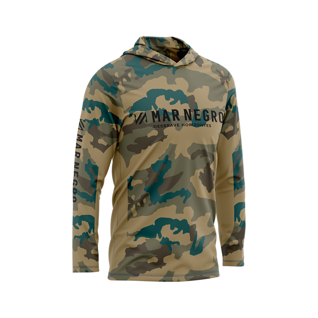 Camisa Pesca Mar Negro X-Protection Sublimada Uv50 Cam Caqui