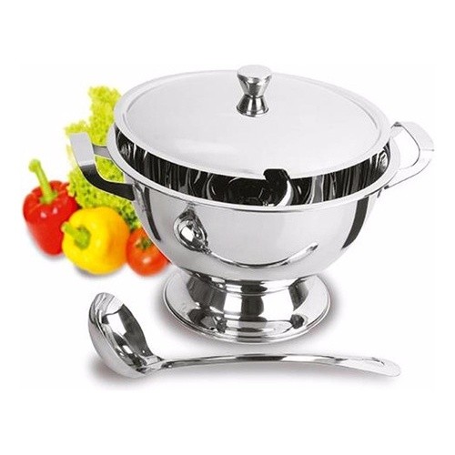 Sopeira Com Concha e Tampa Inox Para Servir Caldo, Feijoada e Sopa